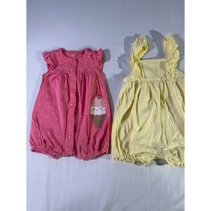Carter's Baby Girls 12M Romper Lot Pink Ice Cream Polka Dot Yellow Eyelet Lace